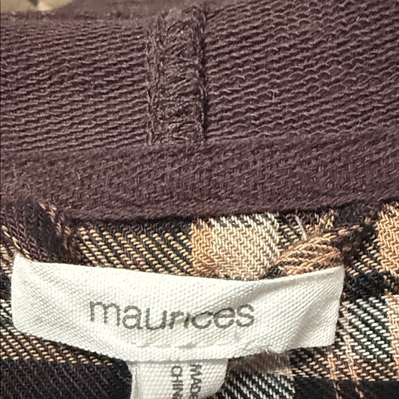 Maurices Brown Plaid Hooded Button-Up Shirt - Picture 2 of 3